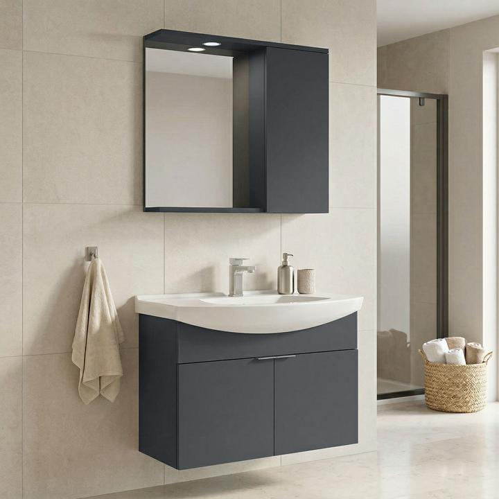 Produktbild Homitis Purus 80 Bathroom Cabinet With Sink & Mirror Set (2 Pieces)