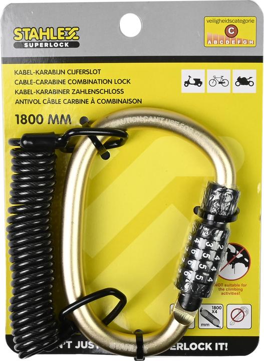 Actual product image Stahlex Carabiner combination lock with 1.8m cable