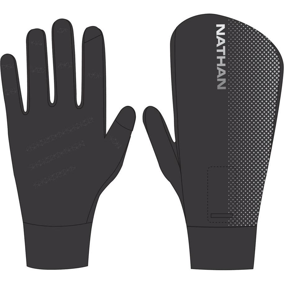 Nathan, Herren, Handschuhe, Hyper Night Reflective Convertible Mitt Glove Laufhandschuhe, Schwarz, (S)