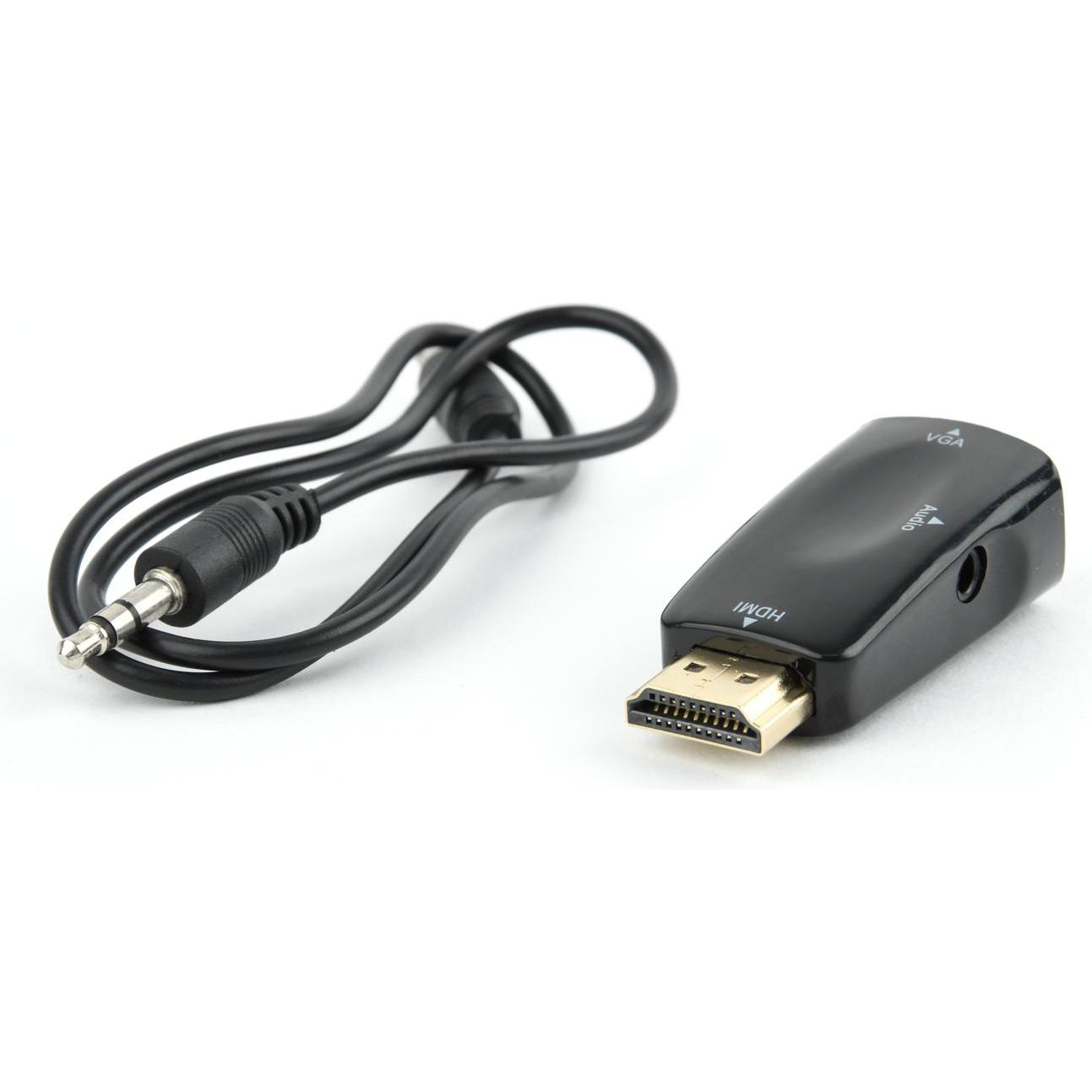 Gembird ADATTATORE I/O DA HDMI A VGA/BLIST AB-HDMI-VGA-02 (HDMI, 4.40 cm), Adattatore dati + video, Nero