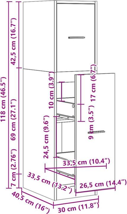 Produktbild vidaXL Apothekerschrank (30 x 41 x 118 cm)
