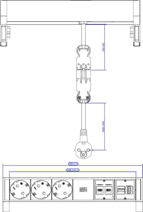 Actual product image Bachmann DESK2 - 3xSchuko, 2xCAT6 & (3 x, GST18, 1.50 m)