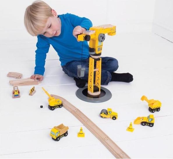 Produktbild Bigjigs Hölzerne Kran & Baufahrzeuge