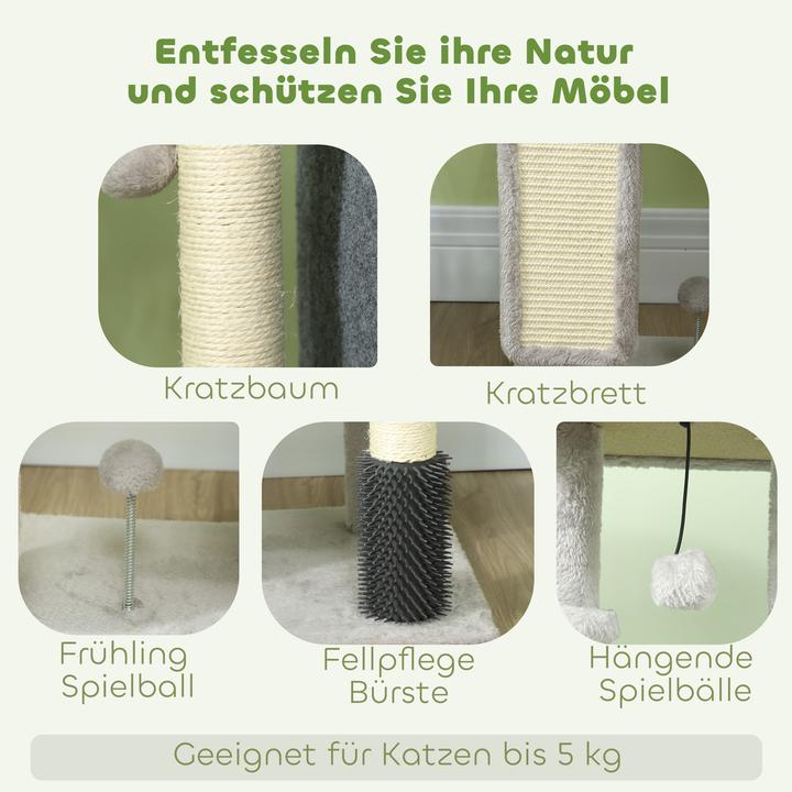 Produktbild PawHut Kratzbaum Spanplatte, Polyester Hellgrau (104 cm, Cremeweiss, Hellgrau)