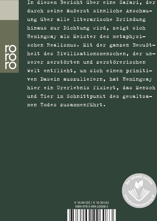Produktbild Die grünen Hügel Afrikas (Deutsch, Ernest Hemingway, 1999)
