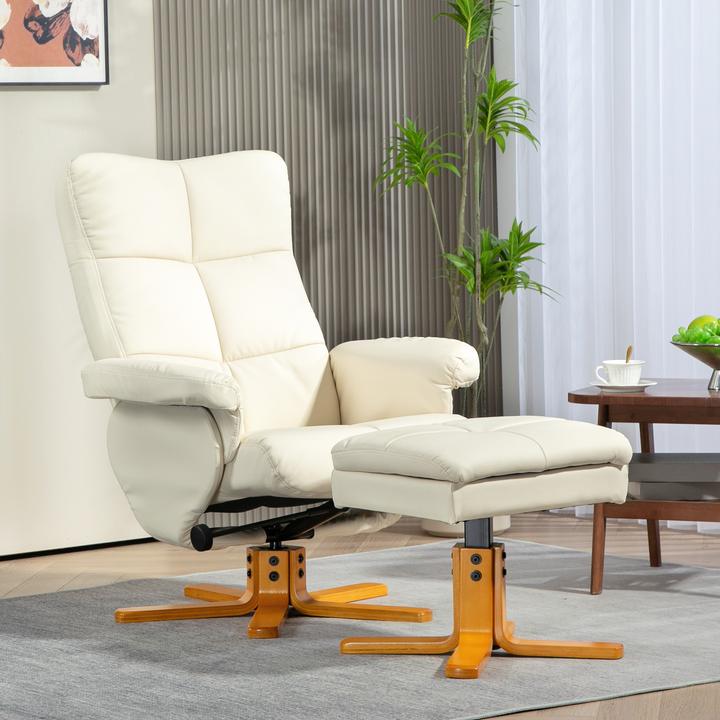 Actual product image Homcom Relaxsessel mit Hocker Holz, Kunstleder Cremeweiss