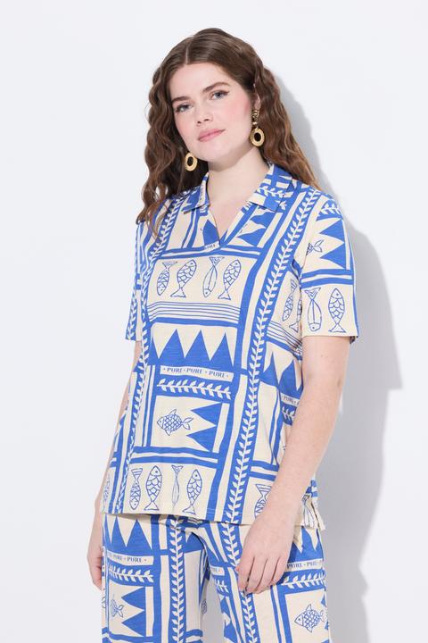 Immagine prodotto Ulla Popken Maglia polo in cotone biologico con pesci e mezze maniche (56)