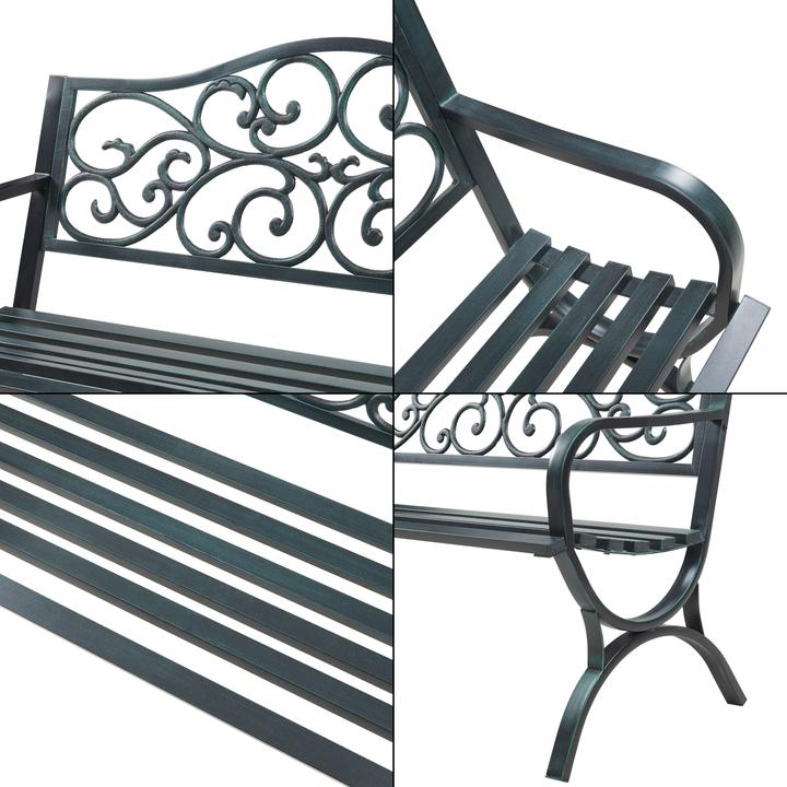 Actual product image Casa.Pro Gartenbank Utav Stahl 127x53x79 cm Dunkelgrau mit grüner Patina
