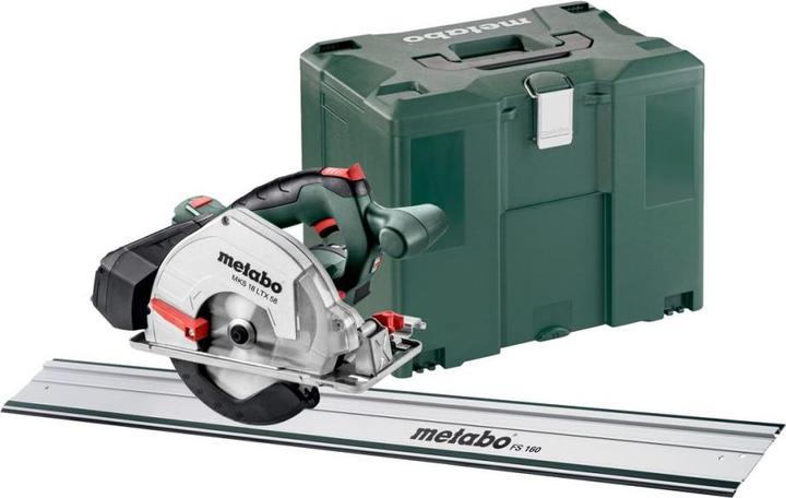 Guida FS 160, Caso MetaLoc, Chiave esagonale, Recinzione a strappo, Set di seghe circolari Metabo a batteria per metalli MKS 18 LTX 58, Lama circolare in carburo per metallo (40 denti), Adattatore per guida