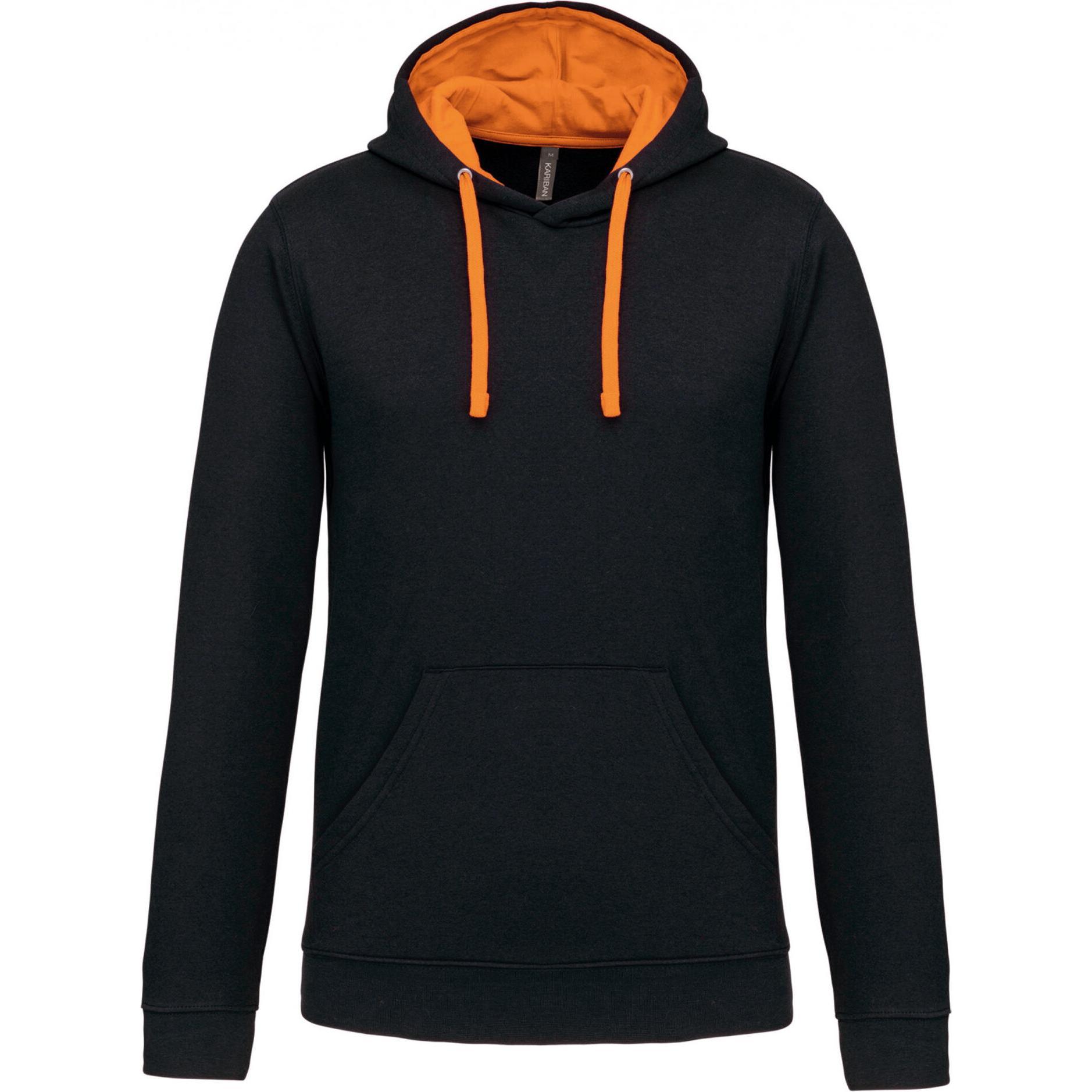 Kariban, Herren, Pullover, Sweatshirt mit kontrastierender Kapuze, Schwarz, Orange, (L)