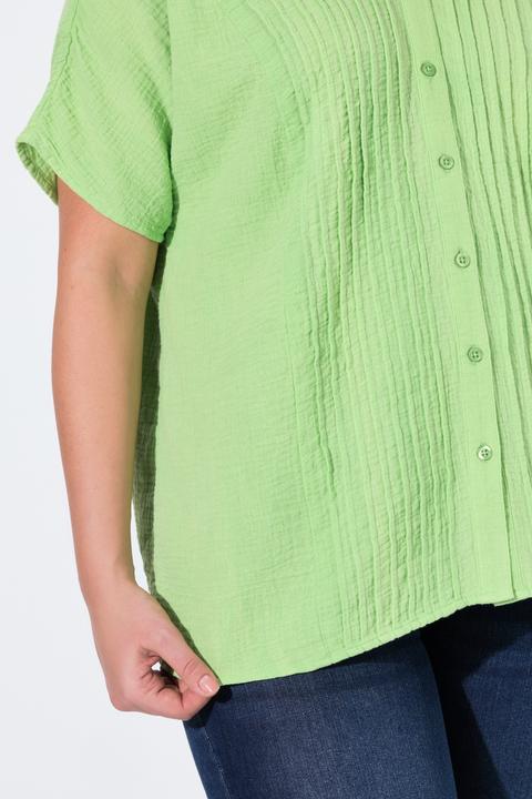 Produktbild Ulla Popken Musselin-Bluse, Oversized, Biesen, V-Ausschnitt, Halbarm (58)