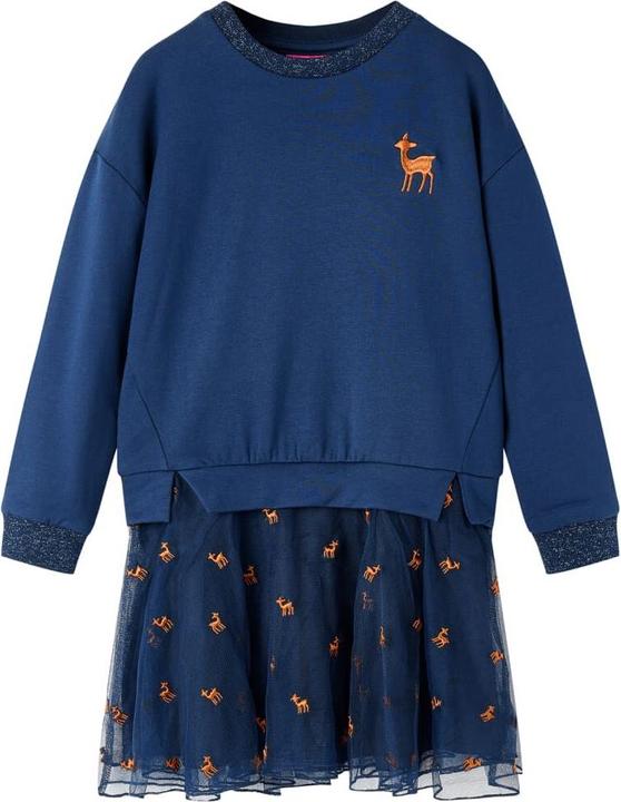 Produktbild vidaXL Kinderkleid mit Langen Ärmeln Marineblau 140,Material: 95 (140)