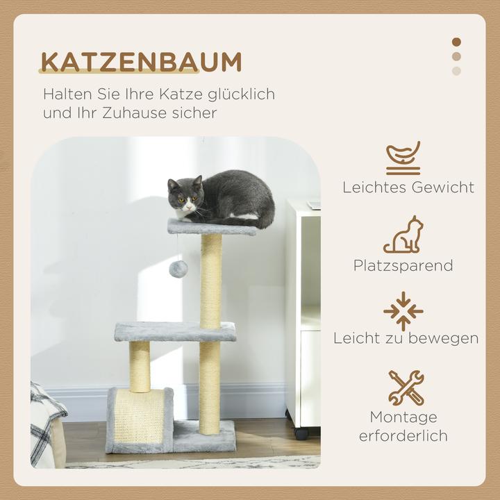 Produktbild PawHut Kratzbaum Spanplatte, Poyester Hellgrau (72 cm, Hellgrau+Cremeweiss)