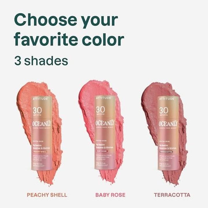 Actual product image Attitude Oceanly Tinted Lip Balm with SPF 30 EWG Verified Plastic-Free (Lip balm)