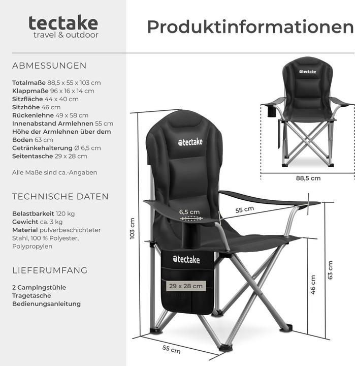 Image du produit tectake Chaise de camping rembourrée pliable MTX