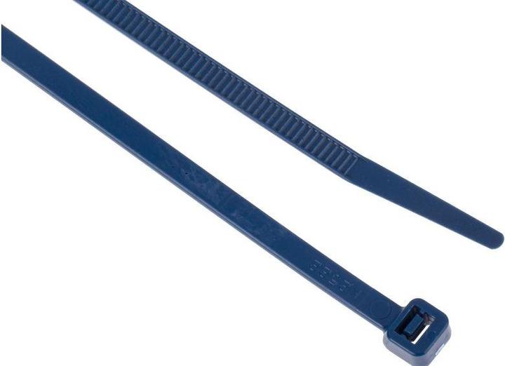 Actual product image RS PRO Cable ties with detectable metal content 203 x 4.6mm, polyamide 6.6 MP, 147.1N, blue (Plastic cable ties, 203 mm)