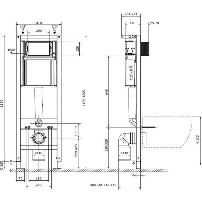 Thumbnail - Cersanit, Toilette + Bidet, WC SET S701-754 WITH FRAM +BL MAT BUTTON