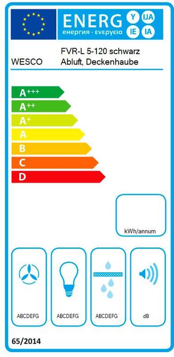 Energie-Label Wesco Deckenhaube mit Licht Ventilator extern FVR-L 5-120 schwarz Abluft (4012335-020) (Deckenlüfter)