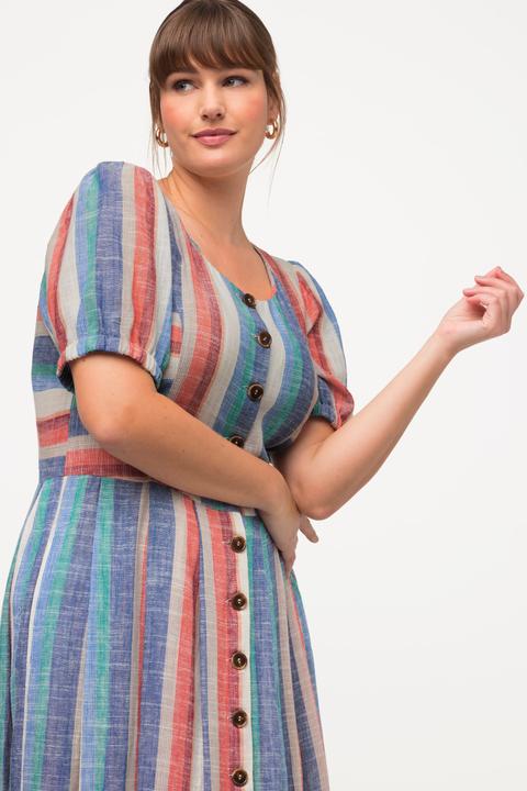 Actual product image Ulla Popken Striped Linen Blend Button Front Dress (50)