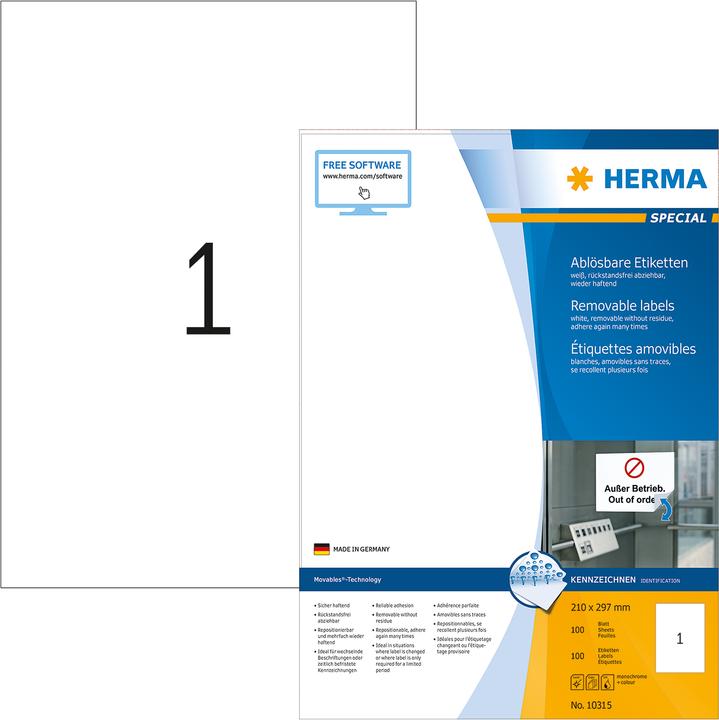 Actual product image HERMA A4 removable labels