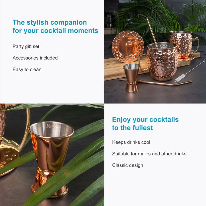 Actual product image Intirilife Moscow Mule Becher Set inkl. Untersetzer Strohhalm (4.50 dl, 9 x, Moscow Mule mug)