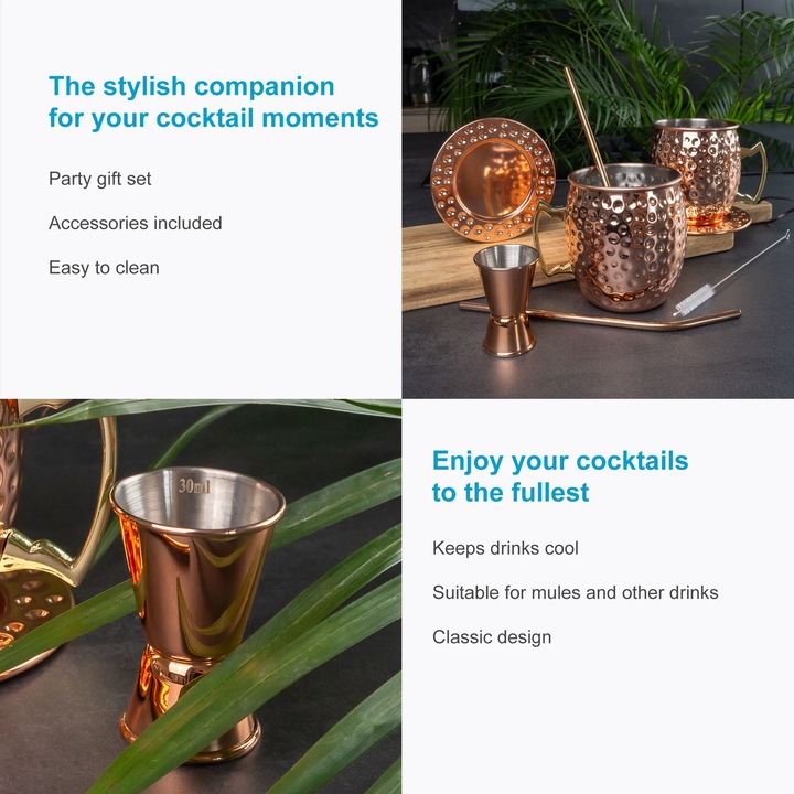Produktbild Intirilife Moscow Mule Becher Set inkl. Untersetzer Strohhalm (4.50 dl, 9 x, Moscow Mule Becher)