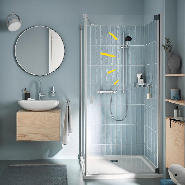 Actual product image Grohe Precision Feel QuickFix thermostatic shower mixer and Vitalio Start 110 shower rail set, length