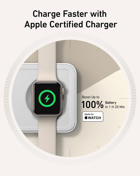 Actual product image Anker MagGo Magnetic Wireless Charger 15W, 3-in-1 Pad, White, EU Plug (25 W)