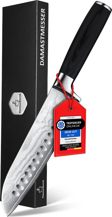 Produktbild FlavourBomb Santoku Messer aus echtem Damaszener Stahl (18 cm)