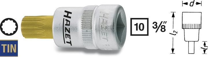 Actual product image HAZET Screwdriver socket 8808-5 ∙ Square, hollow 10 mm (3/8 inch) ∙ Internal serration profile XZN …