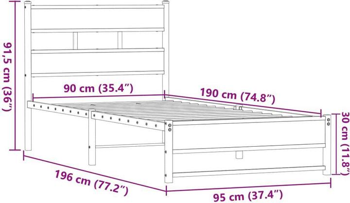 Image du produit vidaXL Lit métallique Lit sommier à lattes Lit simple Cadre de lit sans matelas 90x190cm (90 x 190 cm)