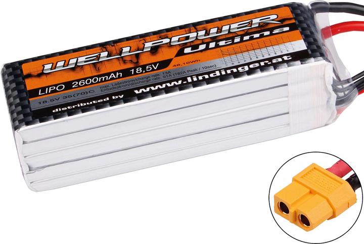 Image du produit Wellpower batterie lipo ultima 2600 mah / 18,5 volt 5s 35/70c ch5/8 xt-60 (18.50 V, 2600 mAh)