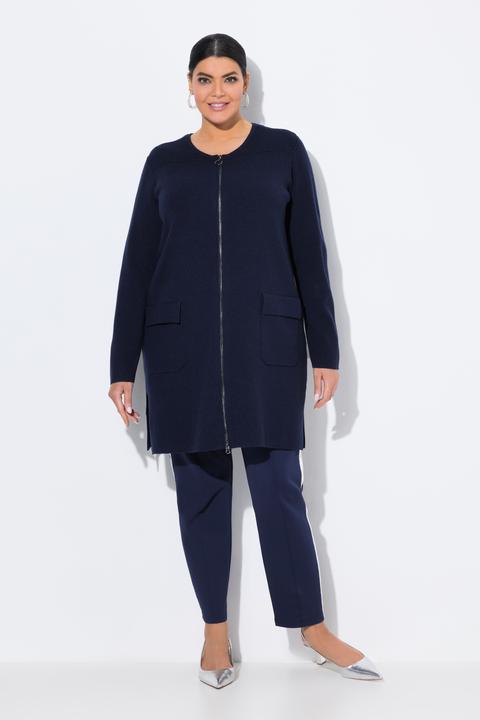 Produktbild Ulla Popken Strickjacke, Feinripp, Rundhals, 2-Wege-Zipper (56)