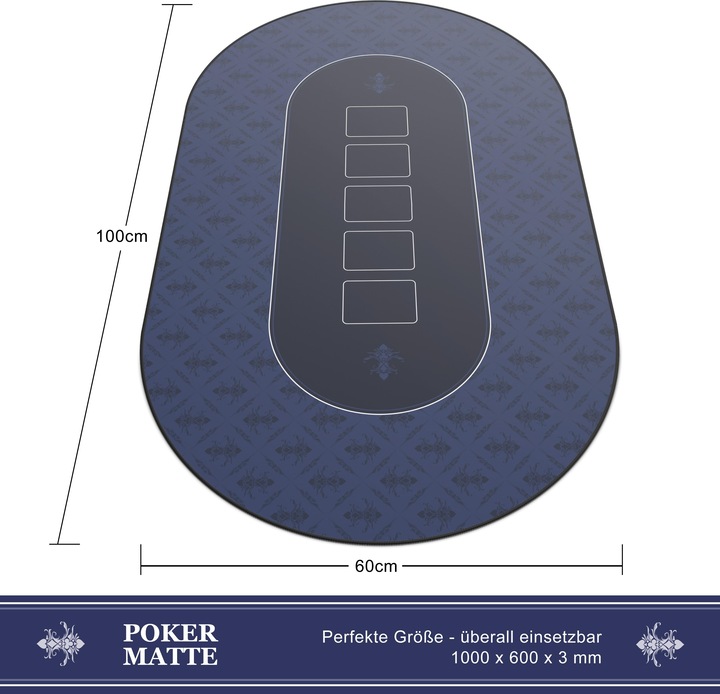 Actual product image CSL Poker mat, large desk pad 1000x600mm, oval poker table pad for card games, blue