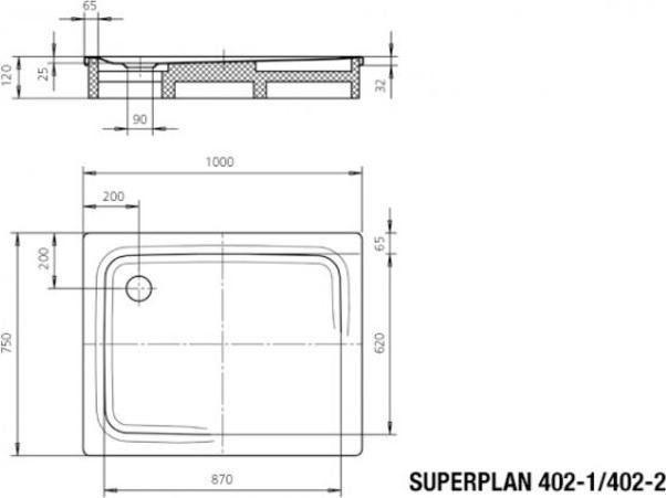 Image du produit Kaldewei Superplan Classic 402-2 75x100cm avec support polystyrène
