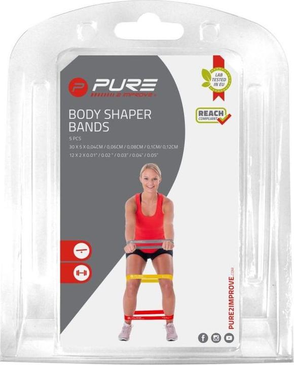 Produktbild Pure Widerstandsbänder 5er Set Schwarz, Grau, Orange, Rot, Gelb, Schaumstoff, Gummi (0.30 m, Extra Leicht, Extra Stark, Leicht, Mittel, Stark)