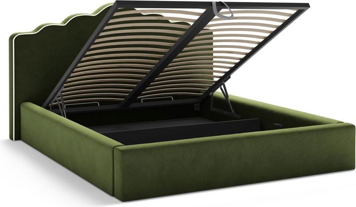 Actual product image Micadoni Velvet Storage Bed With Headboard, "Dream", Ivory and Army Green, 222x220x122 Made in Europe (180 x 200 cm)