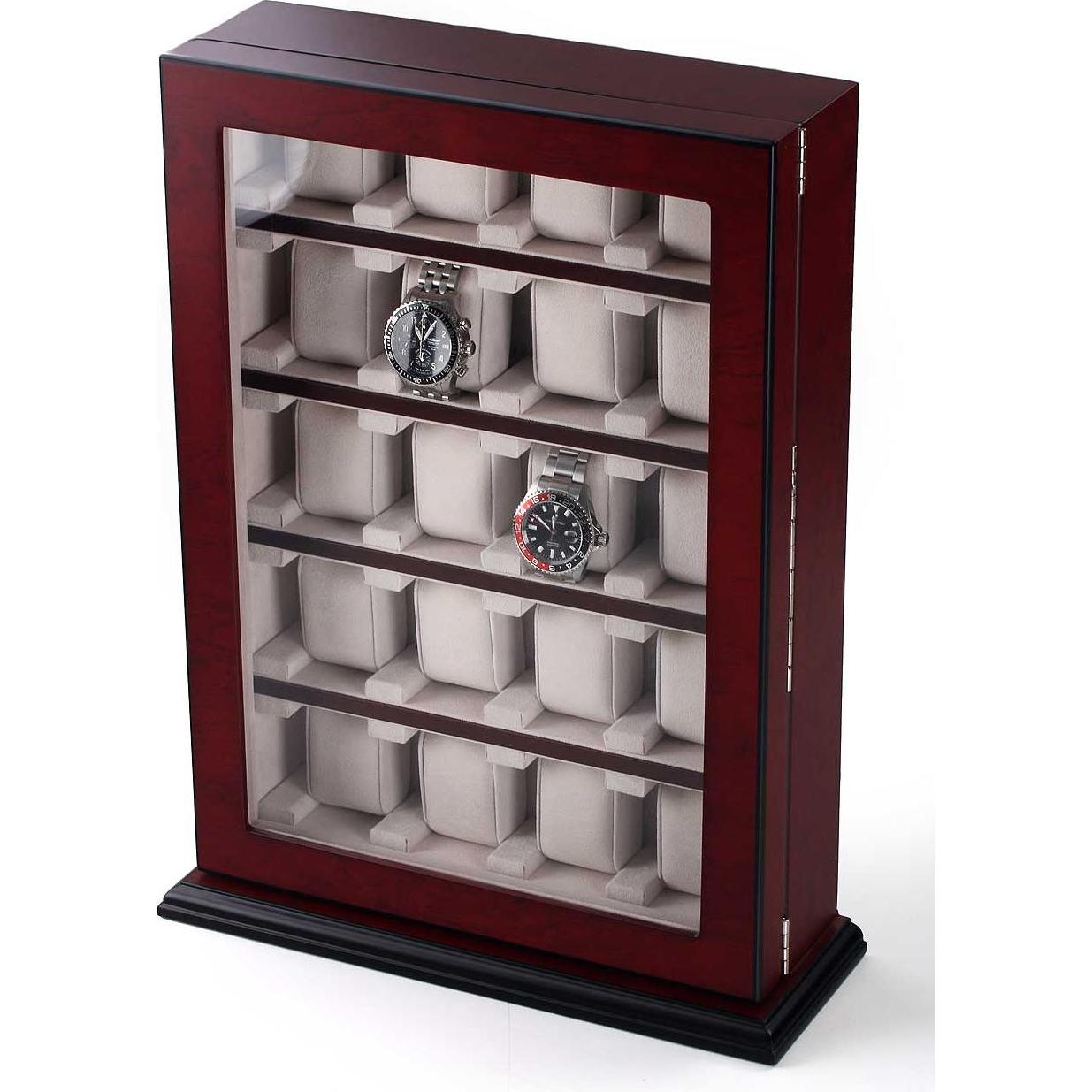 Rothenschild, Portagioielli, Vetrina per orologi RS-1100-20BU per 20 orologi in bubinga, Rosso