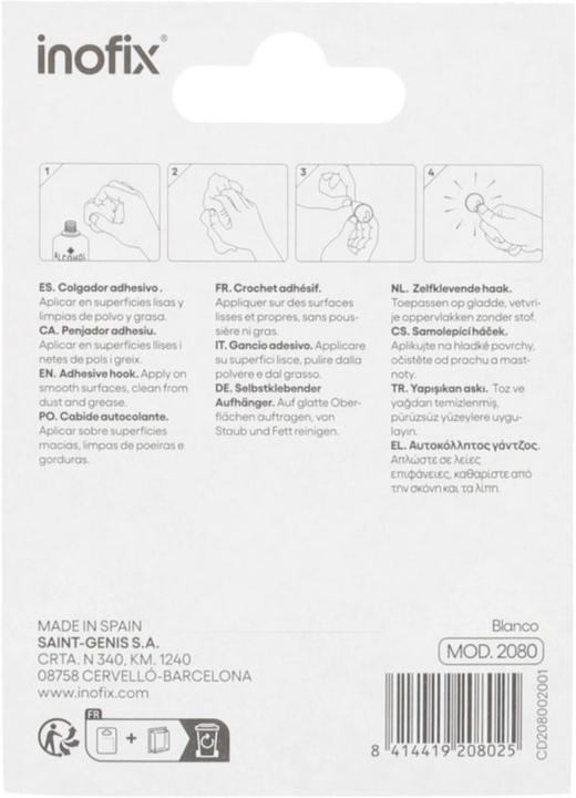 Image du produit Inofix Crochet adhésif rond, blanc, 2 pièces