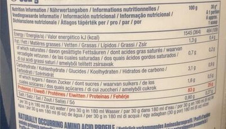 Nährwerte und Zutaten Dymatize ISO 100 Hydrolyzed (Vanille, 1 x, 932 g)