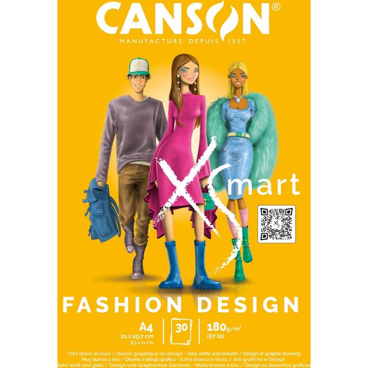 Produktbild Canson Studienblock XS'MART FASHION DESIGN, DIN A4 sehr weisses und glattes Papier, 30 Blatt, 180 g/qm (A4, Blanko)