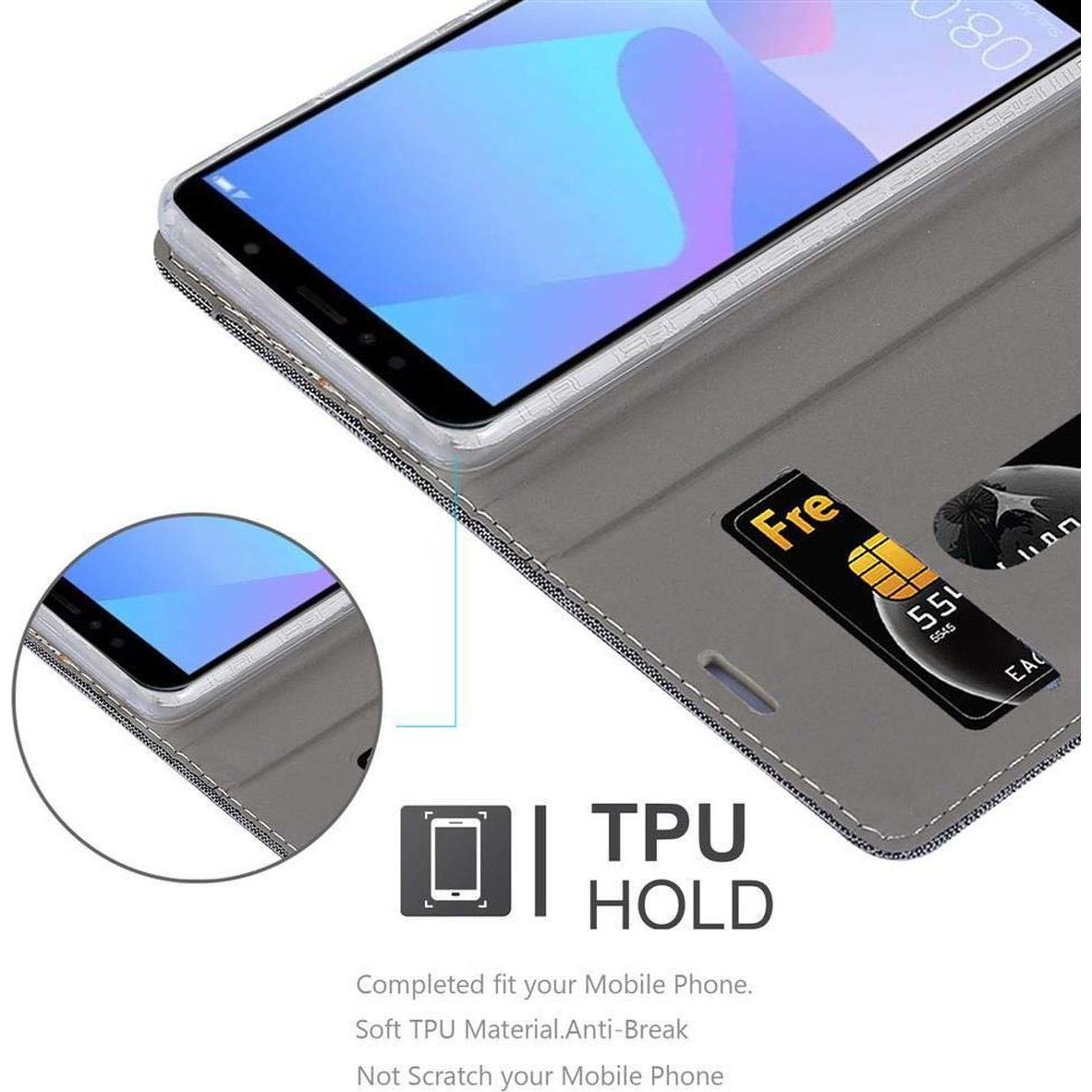 Thumbnail - Cadorabo Book Jeans Optik Cover (Huawei Y6 Prime (2019)), Smartphone Hülle, Grau