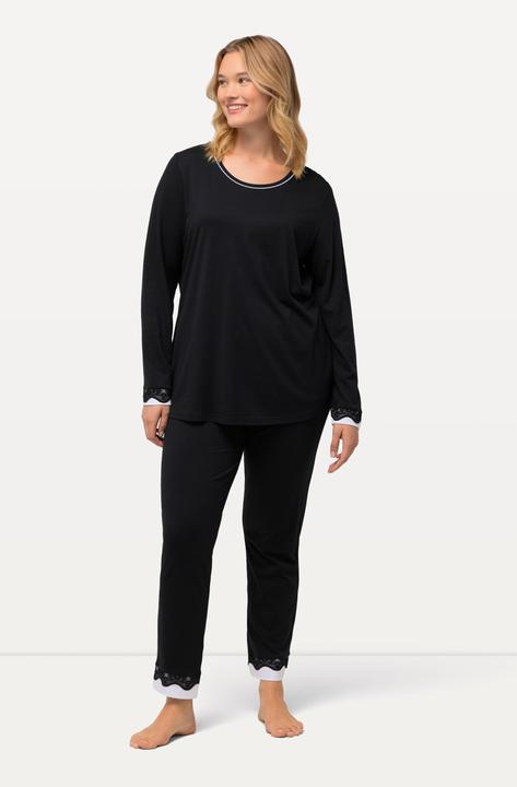 Immagine prodotto Ulla Popken Damen grosse Grössen Pyjama, Spitze, Rundhals, Langarm schwarz 62+ 812441100-62+ (62)