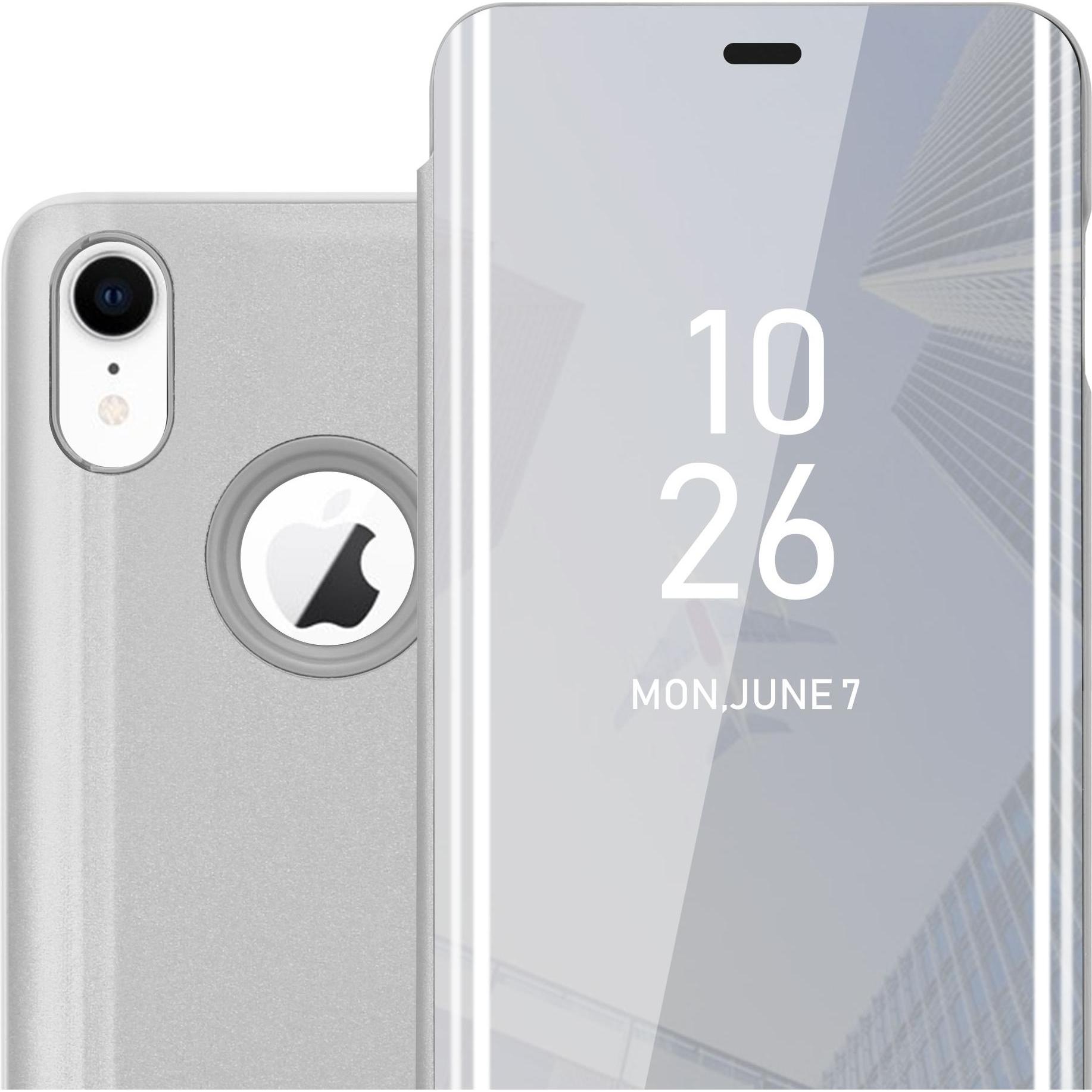 Cadorabo Book Smart View Spiegel Cover (Apple iPhone XR), Smartphone Hülle, Silber