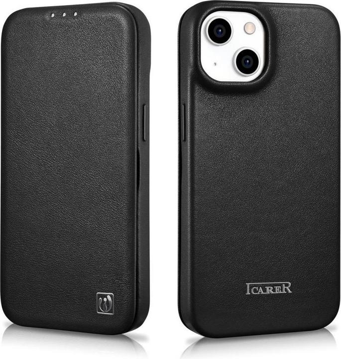 Actual product image iCarer CE Premium Leather Folio Case iPhone 14 Plus Magnetic Flip Leather Folio Case MagSafe black ( (Apple iPhone 14 Plus)