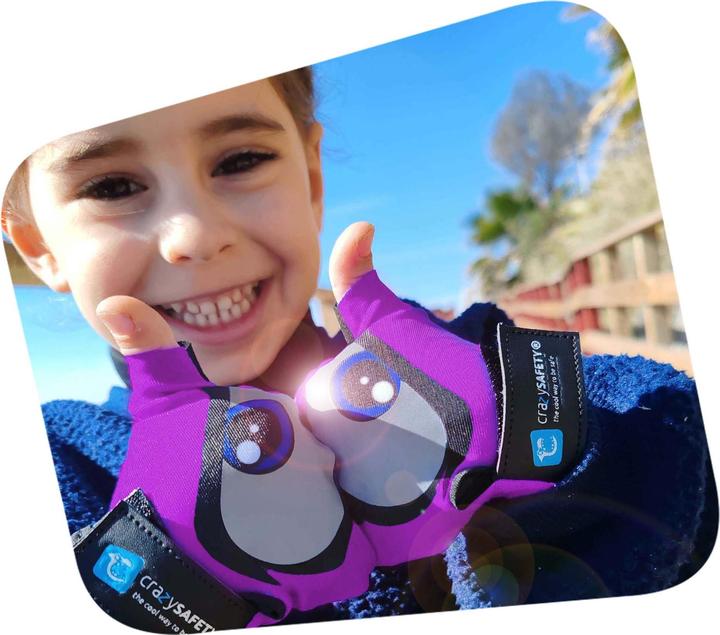 Immagine prodotto Crazy Safety Guanti da bici per bambini viola con occhi riflettenti e palmi imbottiti - Viola - Taglia S (S)