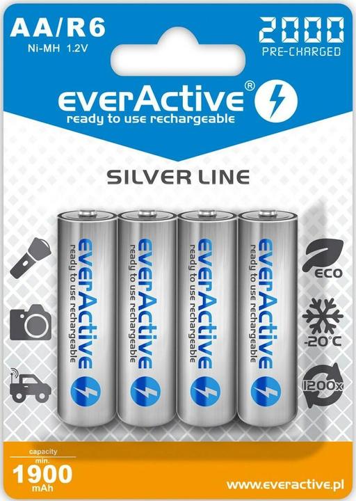 Immagine prodotto Everactive Silver Line Batteria AA da 2000 mAh pronta all'uso, 4 pezzi. (4 pz., AA / LR6 / LR06 / Mignon / R6 / R14505, 1900 mAh)