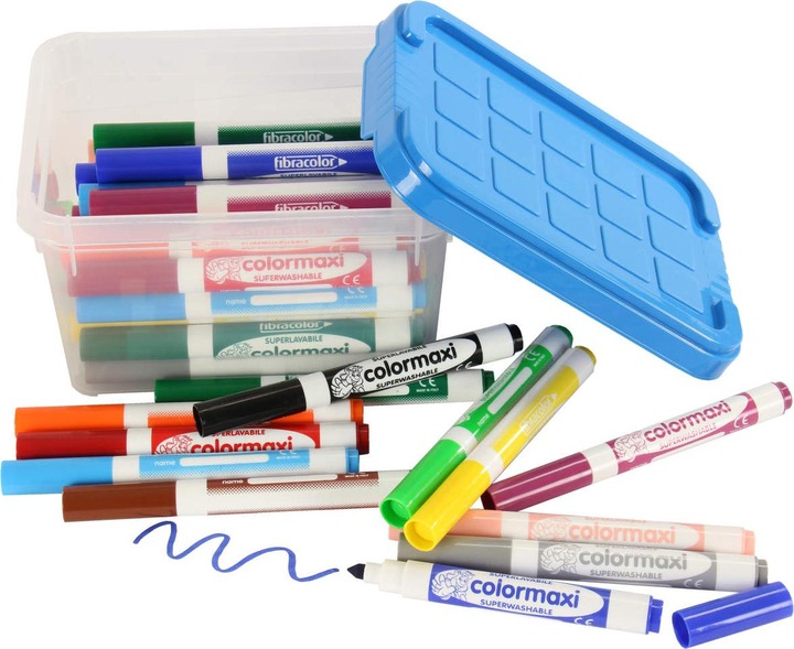 Produktbild trendmarkt24 Fasermaler Riesen Set 48 Stück Box Grosspackung Faserstifte 12 Farben auswaschbar 60° (Bunt, 48 x)