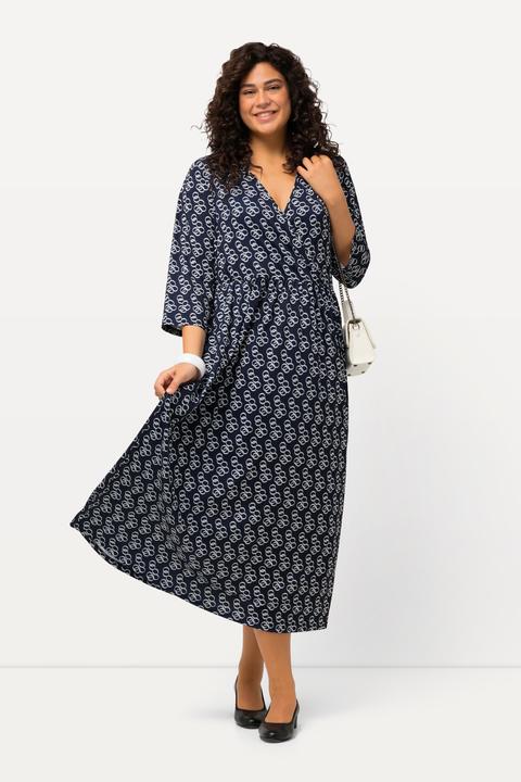 Actual product image Ulla Popken Matte Jersey Print Surplice Empire A-line Pocket Dress (62)