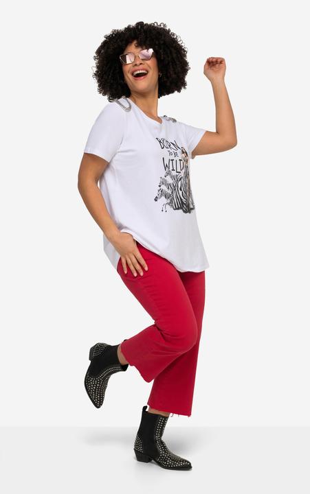 Actual product image Angel of Style Crew Neck Zebra Pattern T-Shirt with Half Sleeves with Decorative Chains (44)